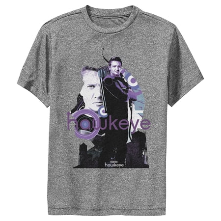 Boy's Marvel Hawkeye Bow and Arrow Performance Graphic Tee Charcoal Heather Small