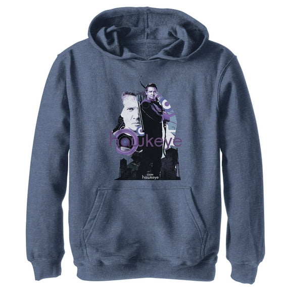 Boy's Marvel Hawkeye Bow and Arrow Pull Over Hoodie Navy Blue Heather Small