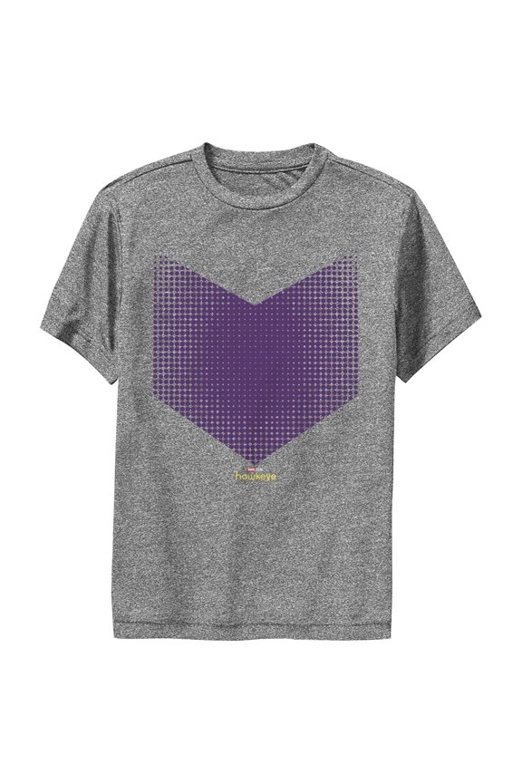 Boy's Marvel Hawkeye Halftone Arrow Icon Performance Graphic Tee Charcoal Heather Large
