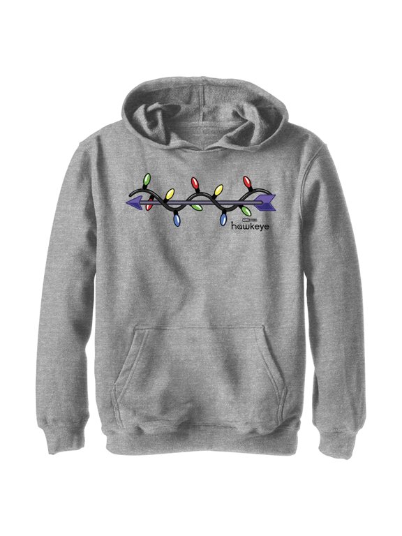 Boy's Marvel Hawkeye Holiday Arrow Pull Over Hoodie Athletic Heather Medium