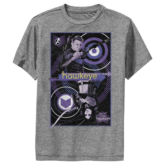 Boy's Marvel Hawkeye King of Arrows Performance Graphic Tee Charcoal Heather Small