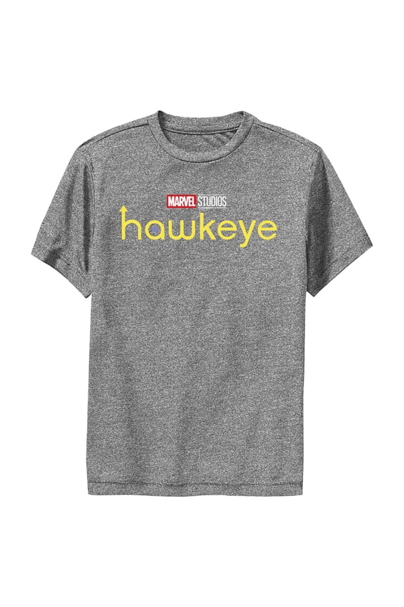 Boy's Marvel Hawkeye Logo  Performance Graphic Tee Charcoal Heather Large