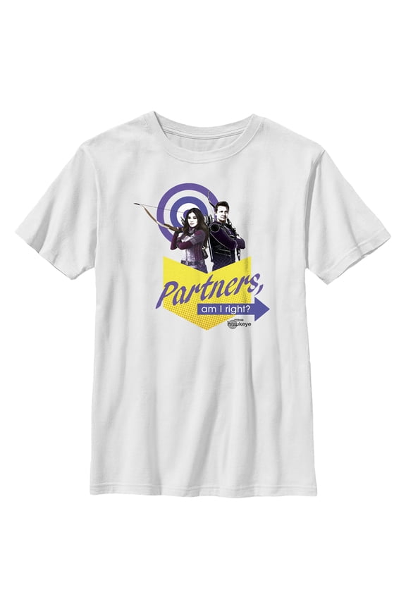 Boy's Marvel Hawkeye Partners, Am I Right? Graphic Tee White Large