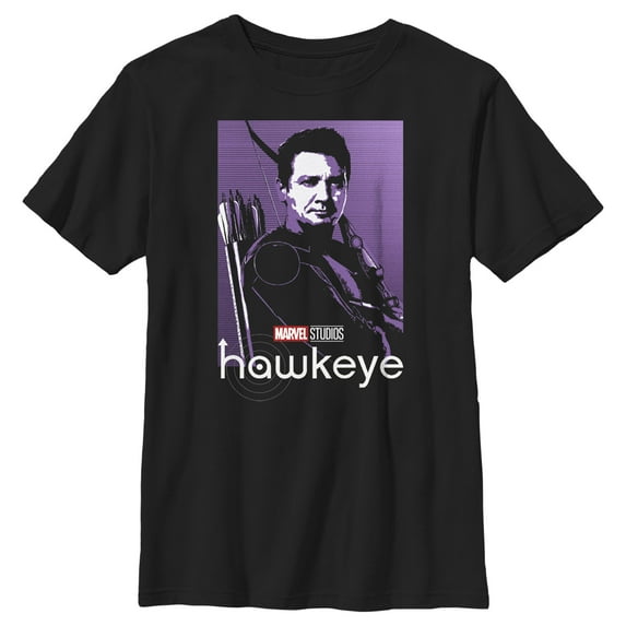 Boy's Marvel Hawkeye Purple Portrait Graphic Tee Black X Small