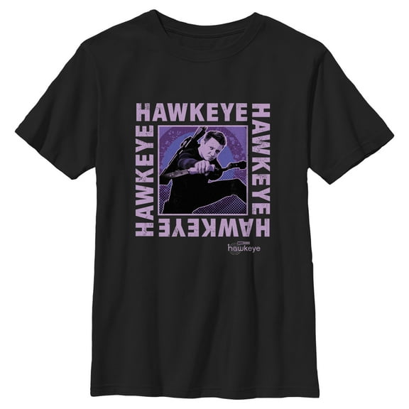 Boy's Marvel Hawkeye Ready To Shoot Bow Purple Box Graphic Tee Black X Large