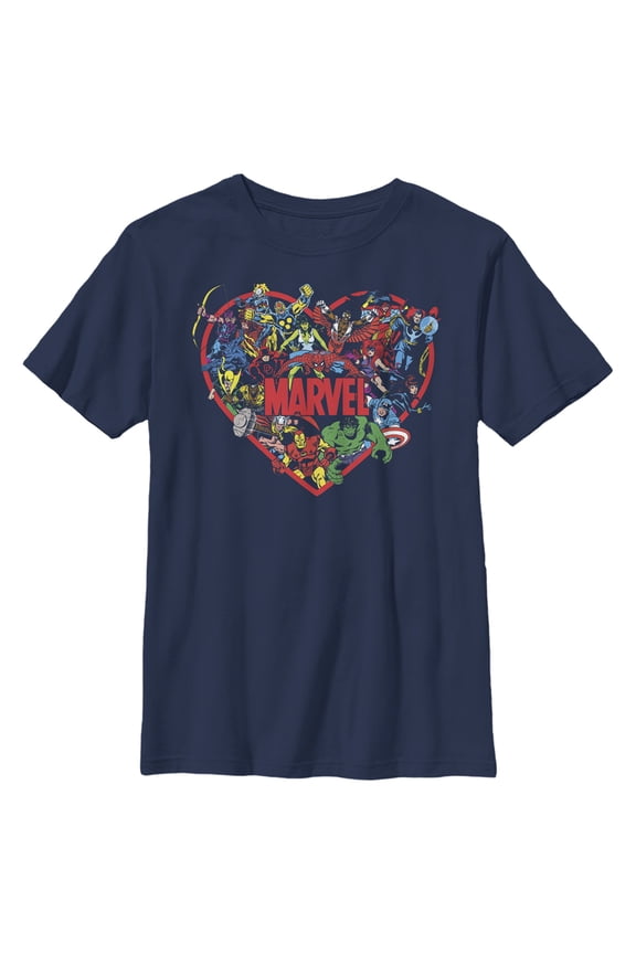 Boy's Marvel Hero Heart Graphic Tee Navy Blue Medium