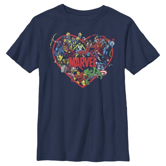 Boy's Marvel Hero Heart Graphic Tee Navy Blue X Large