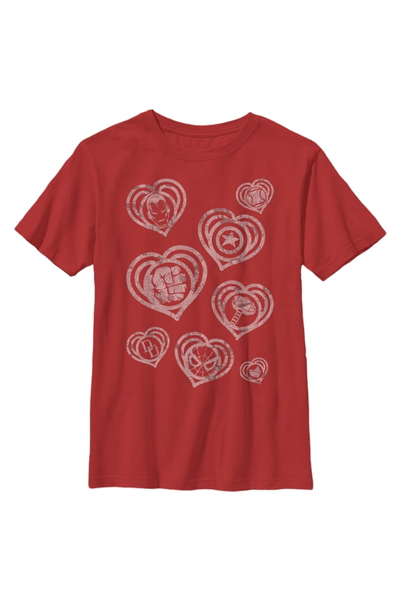Boy's Marvel Hero Icon Hearts  Graphic Tee Red Medium