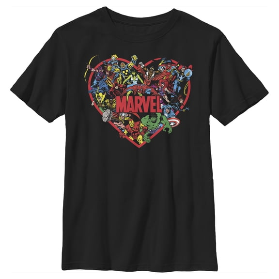 Boy's Marvel Heroes Unite Heart Graphic Tee Black Medium