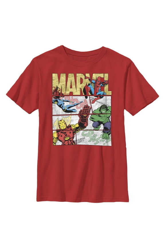 Boy's Marvel Heroic Comic Strip  Graphic Tee Red X Large