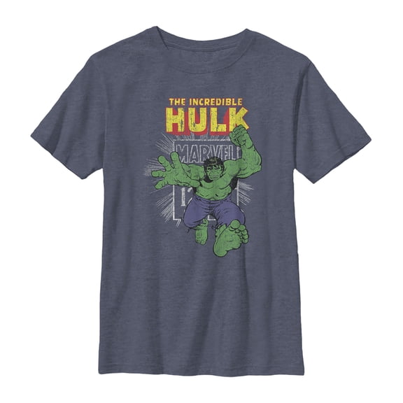 Boy's Marvel Hulk Comic Book Cent Graphic Tee Navy Blue Heather Medium