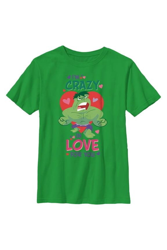 Boy's Marvel Hulk Crazy in Love Graphic Tee Kelly Green Medium
