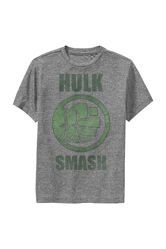 Boy's Marvel Hulk Smash Performance  Performance Graphic Tee Charcoal Heather Small