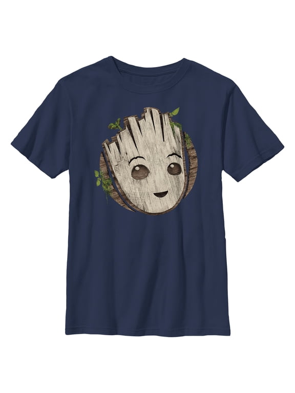Boy's Marvel: I am Groot Cute Smiling Groot Face Graphic Tee Navy Blue Medium