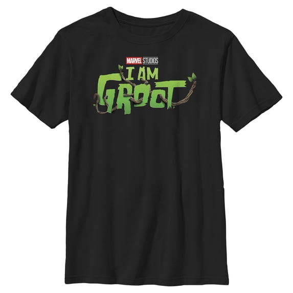 Boy's Marvel: I am Groot Nature Leaf Logo Graphic Tee Black Large