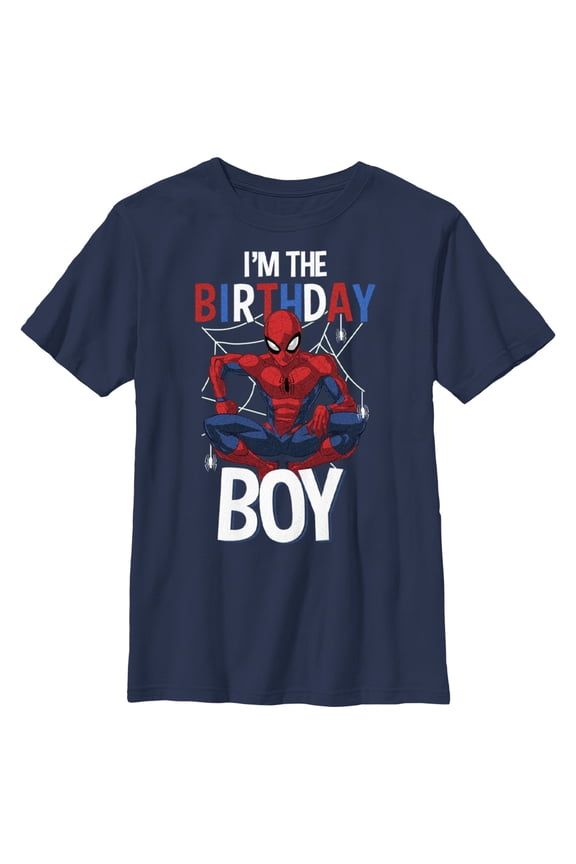 Boy's Marvel I'm Birthday Boy Spidey Graphic Tee Navy Blue Small