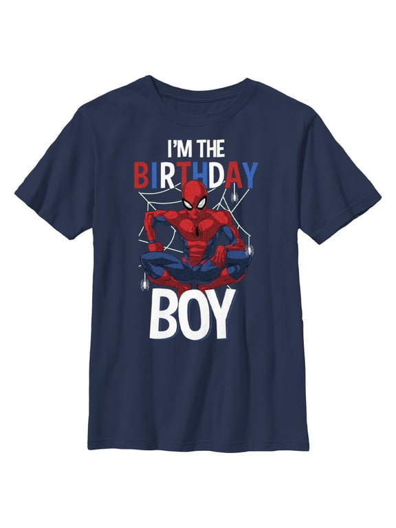 Boy's Marvel I'm Birthday Boy Spidey Graphic Tee Navy Blue Small