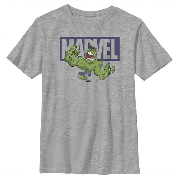 Boy's Marvel Incredible Hulk Cartoon Brick Logo  Graphic Tee Athletic Heather Small