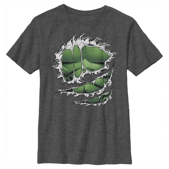Boy's Marvel Incredible Hulk Ripped Shirt Graphic Tee Charcoal Heather Small