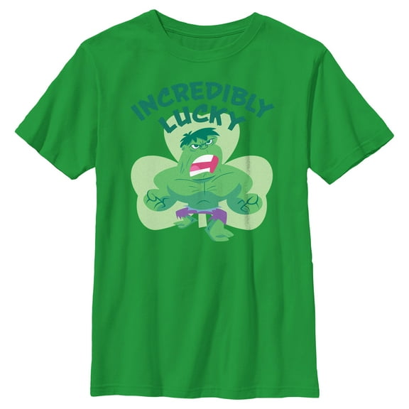 Boy's Marvel Incredibly Lucky Hulk  Graphic Tee Kelly Green Large
