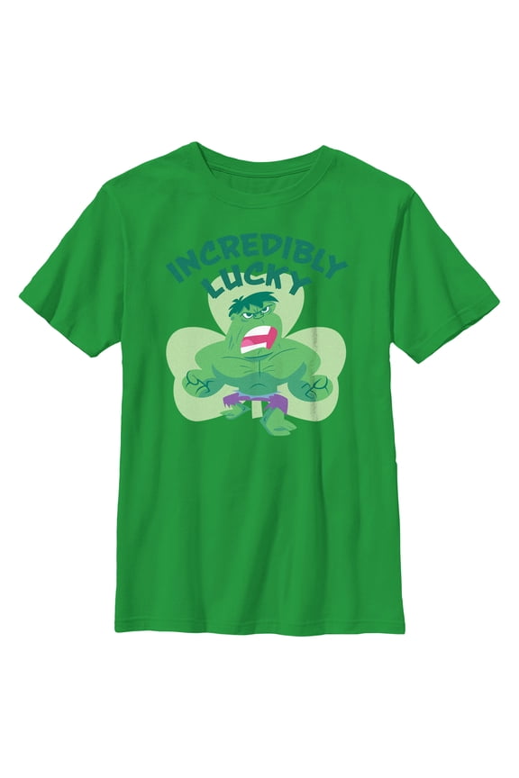 Boy's Marvel Incredibly Lucky Hulk Graphic Tee Kelly Green X Large