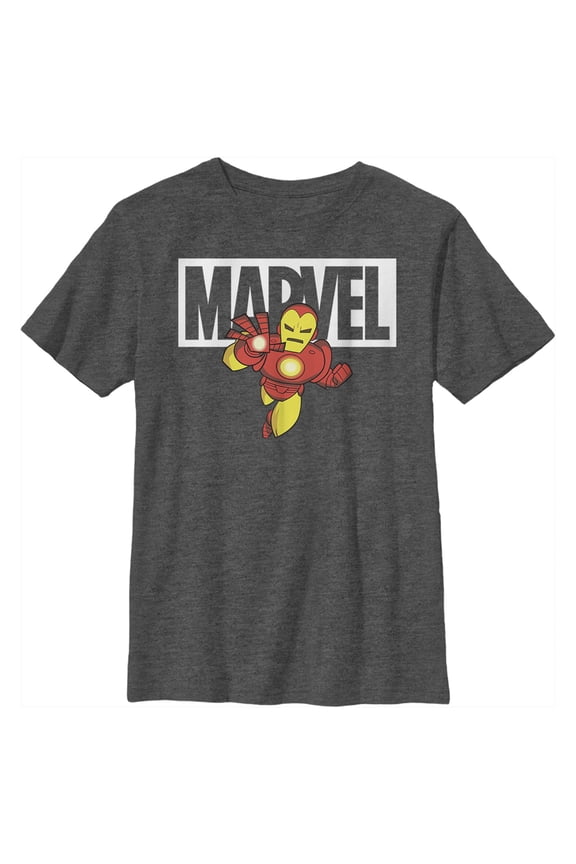 Boy's Marvel Iron Man Brick Logo Graphic Tee Charcoal Heather Large