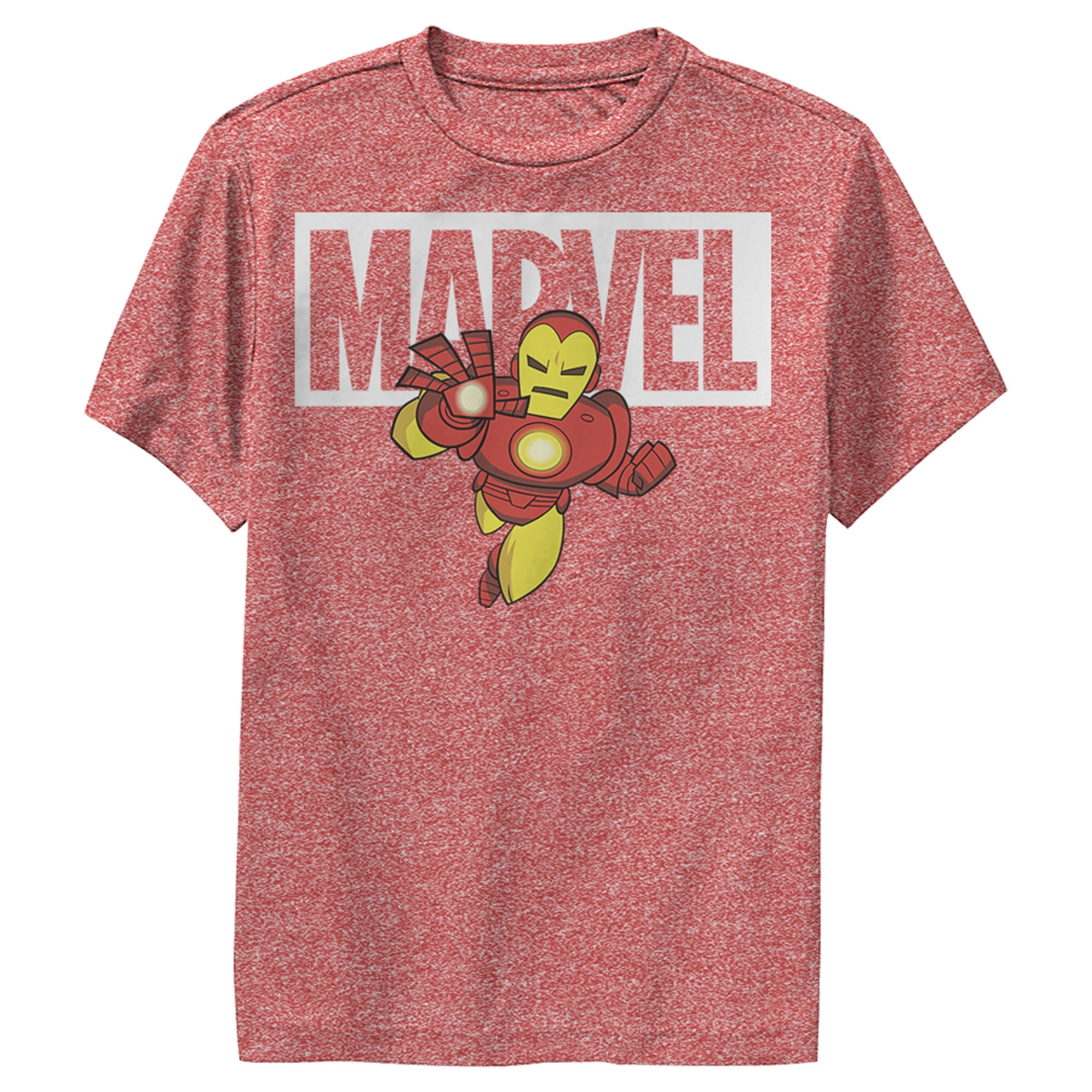 Boy's Marvel Iron Man Brick Logo Performance Graphic Tee Red Heather ...