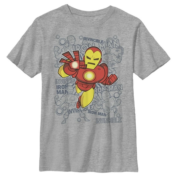 Boy's Marvel Iron Man Text Collage  Graphic Tee Athletic Heather Large