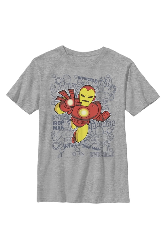 Boy's Marvel Iron Man Text Collage Graphic Tee Athletic Heather Large