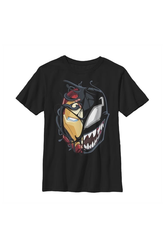 Boy's Marvel Iron Man Venom Mask Split Graphic Tee Black Medium