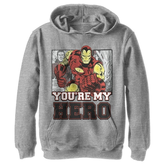 Boy's Marvel Iron Man You're My Hero  Pull Over Hoodie Athletic Heather Medium