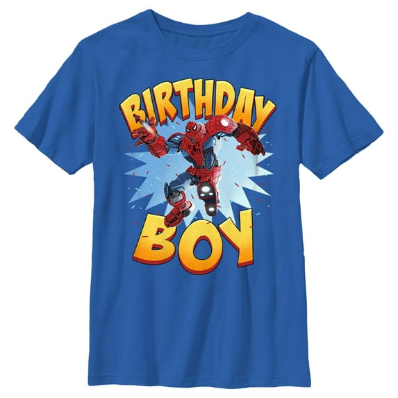 Boy's Marvel Mech Suit Spider-Man Birthday Graphic Tee Royal Blue X Large