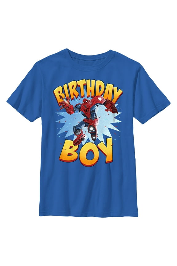 Boy's Marvel Mech Suit Spider-Man Birthday  Graphic Tee Royal Blue X Small