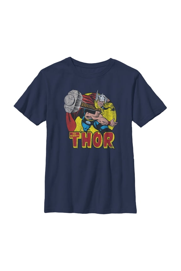 Boy's Marvel Mighty Thor Hammer Throw Graphic Tee Navy Blue X Small