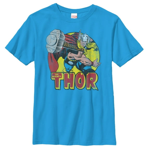 Boy's Marvel Mighty Thor Hammer Throw Graphic Tee Turquoise Medium