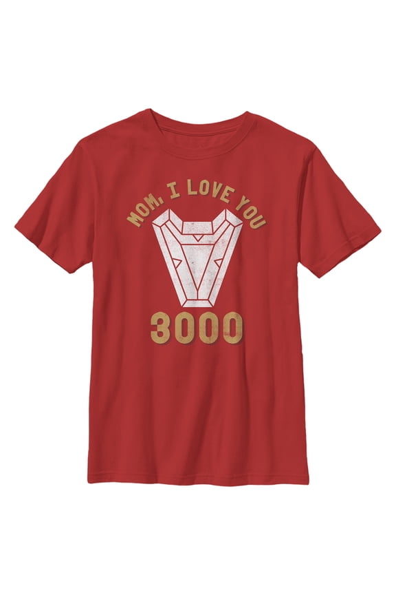 Boy's Marvel Mom I Love You 3000 Iron Man Arc Reactor  Graphic Tee Red Small