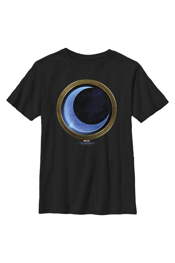 Boy's Marvel: Moon Knight Gold and Blue Symbol Graphic Tee Black Medium