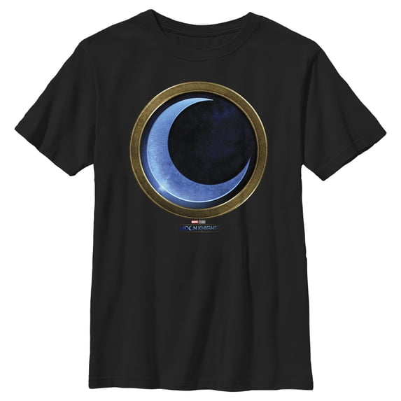 Boy's Marvel: Moon Knight Gold and Blue Symbol Graphic Tee Black Small