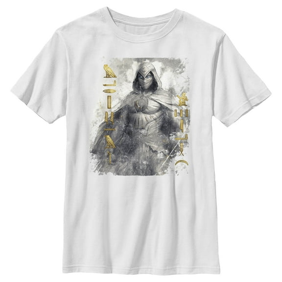 Boy's Marvel: Moon Knight Golden Hieroglyphs Portrait Sketch  Graphic Tee White X Large
