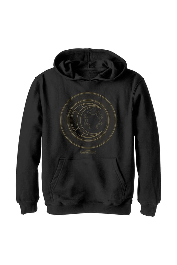 Boy's Marvel: Moon Knight Hieroglyphic Moon Phase Logo Pull Over Hoodie Black X Large