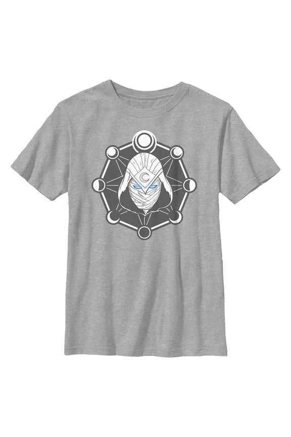 Boy's Marvel: Moon Knight Mask and Moon Phases  Graphic Tee Athletic Heather Medium