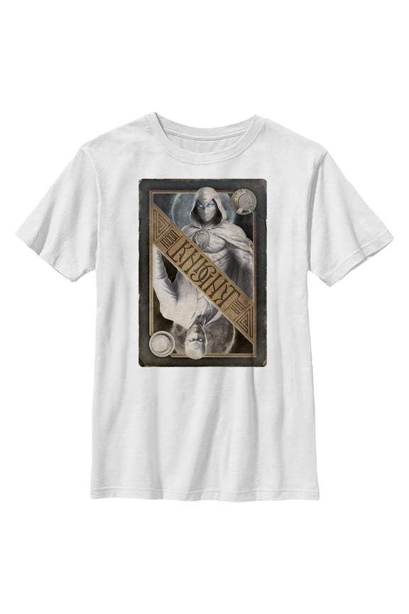 Boy's Marvel: Moon Knight Split Personality Playing Card, Who Will Win Graphic Tee White X Small