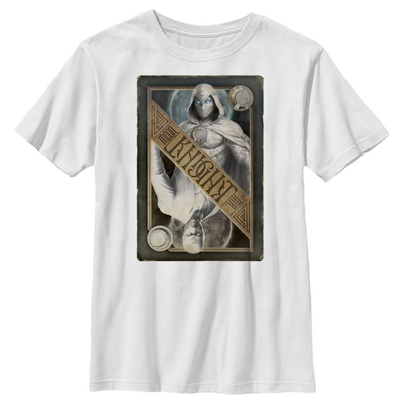 Boy's Marvel: Moon Knight Split Personality Playing Card, Who Will Win Graphic Tee White X Small