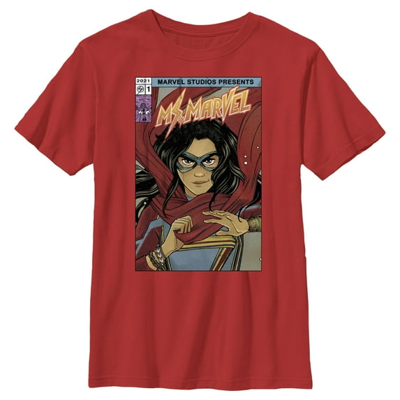 Boy's Marvel: Ms. Marvel Comic Book Cover Graphic Tee Red X Large