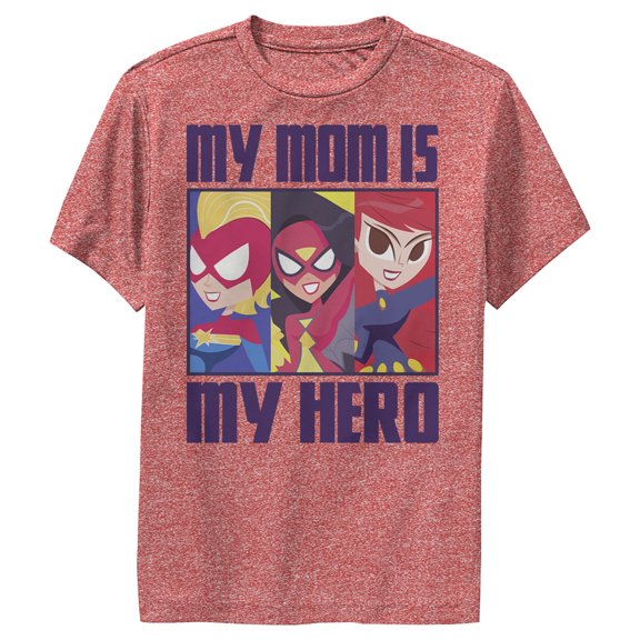 Boy's Marvel My Mom Is My Hero Cartoon Heroes Performance Graphic Tee Red Heather Large