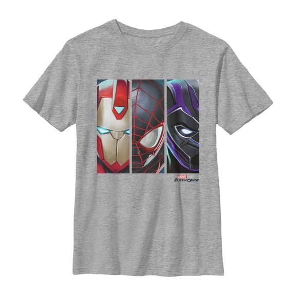 Boy's Marvel Puzzle Quest Masked Trio  Graphic Tee Athletic Heather Large