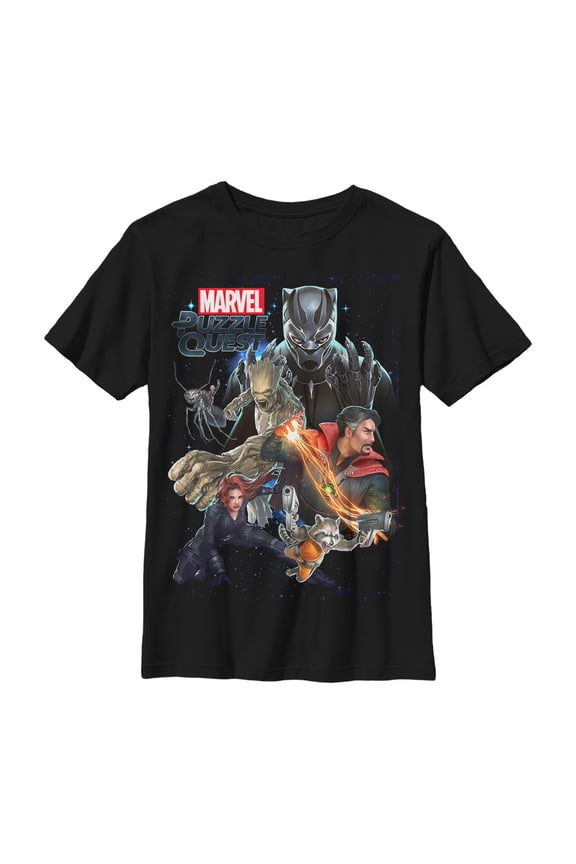 Boy's Marvel Puzzle Quest Team Battle  Graphic Tee Black Medium