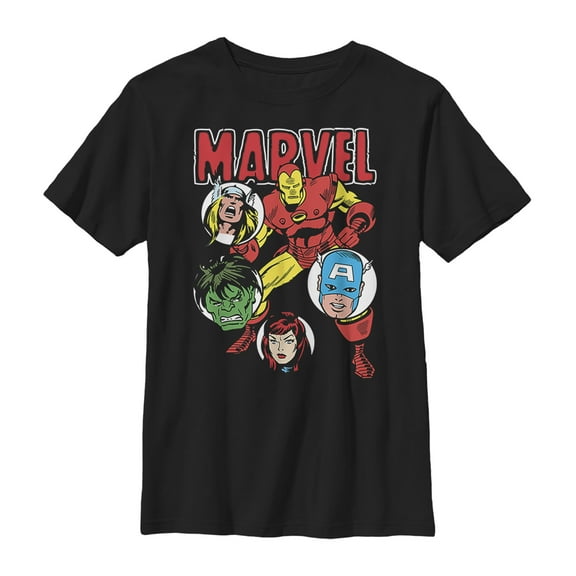 Boy's Marvel Retro Hero Squad  Graphic Tee Black Large