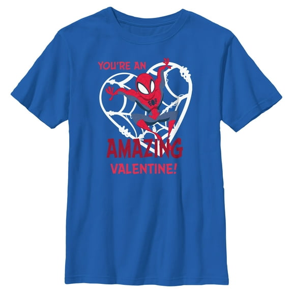 Boy's Marvel Spider-Man Amazing Valentine  Graphic Tee Royal Blue Small
