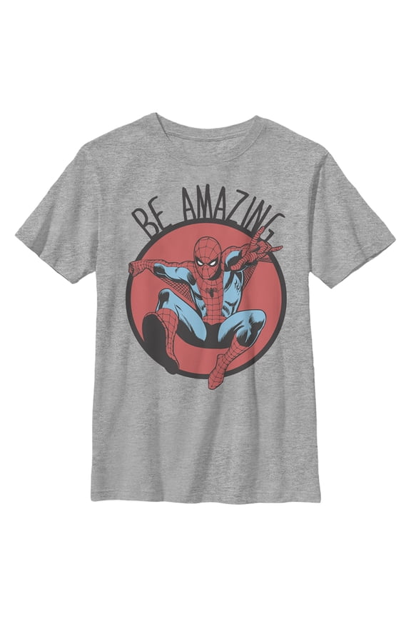 Boy's Marvel Spider-Man Be Amazing Graphic Tee Athletic Heather Large